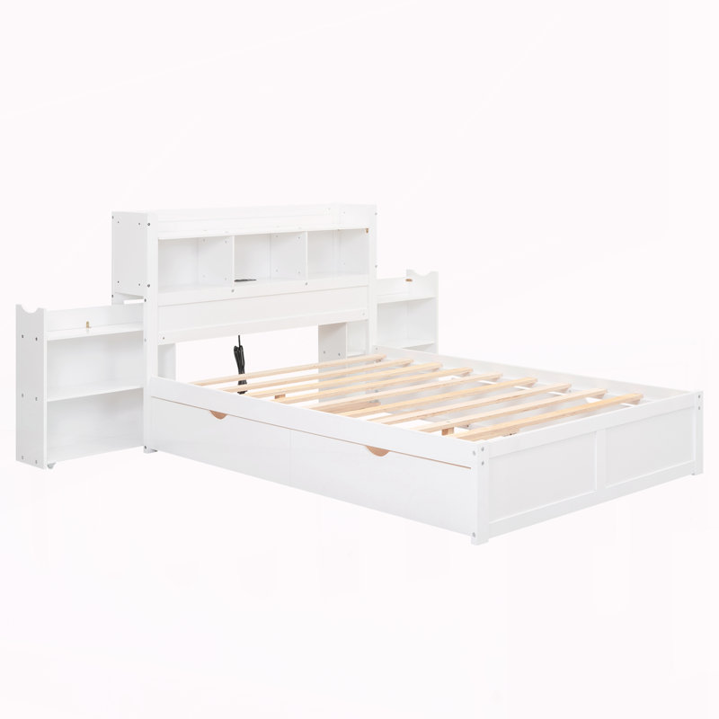 Lit plateforme pleine grandeur avec tablettes coulissantes, Blanc