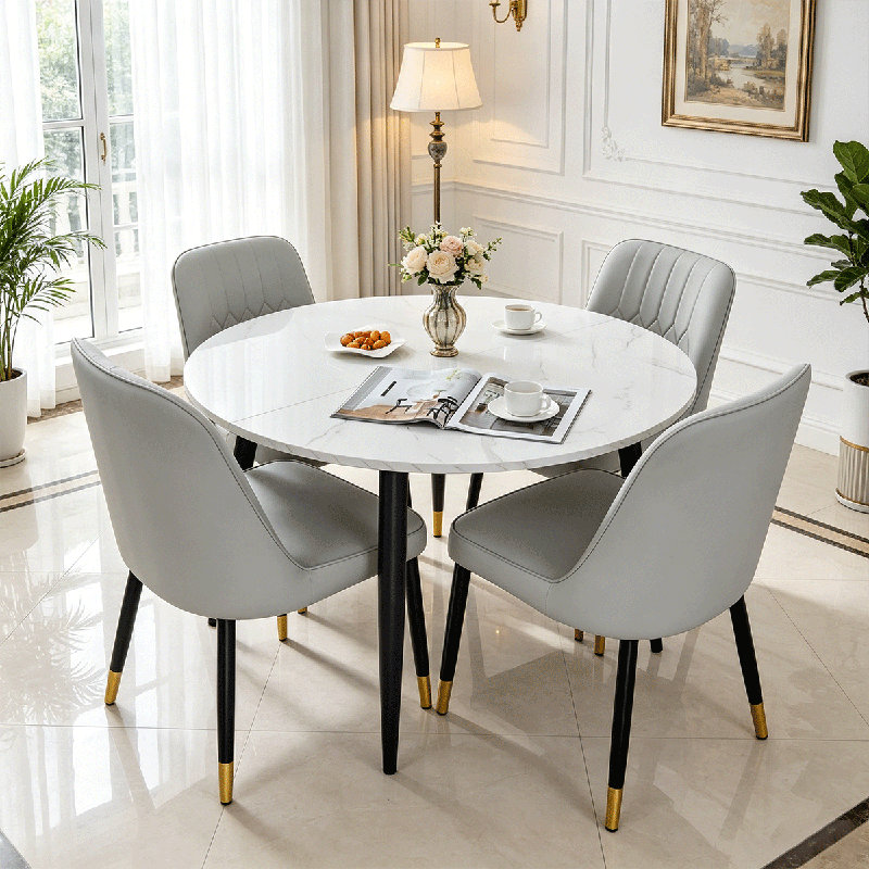 Table de salle à manger Domogne, Ensemble de cinq pièces : table, quatre chaises, Gris