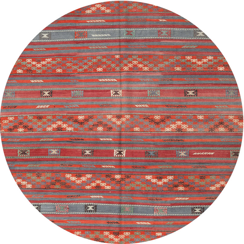 Tapis de zone rouge/gris contemporaine, Rond 7 pi