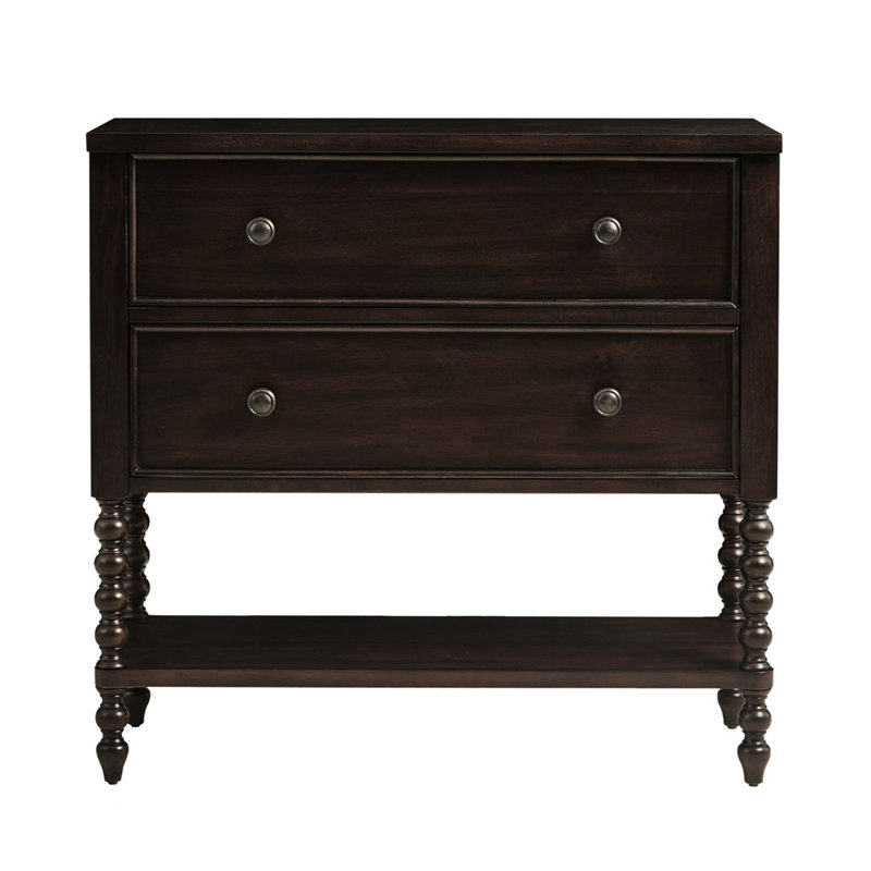 Accent Storage Chest - 2 Drawer, Solid Wood, Finish Wood Frame Drawers, Dark Ornament, Morocco Brown