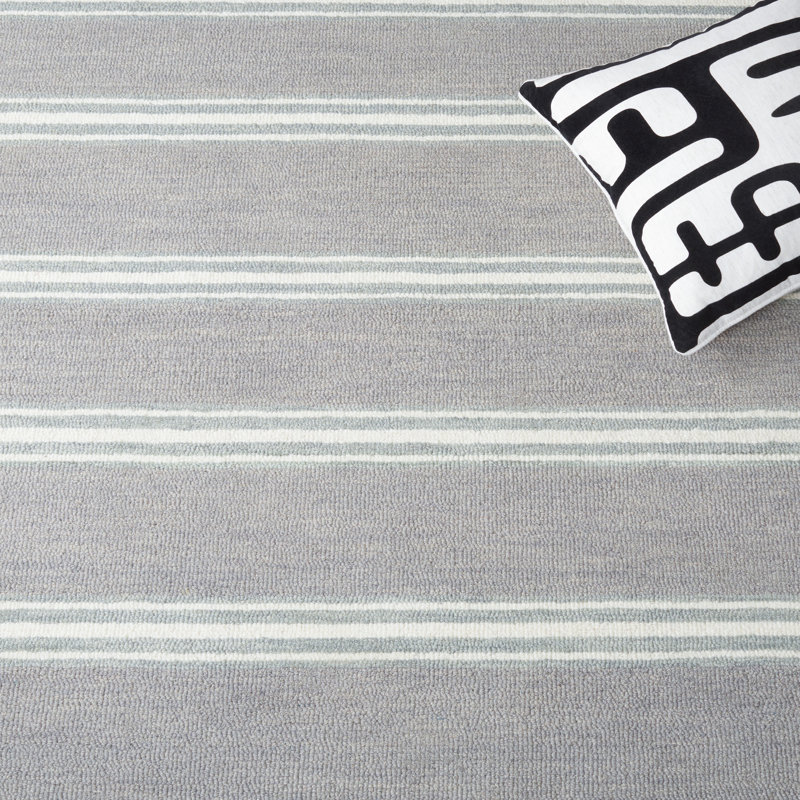 Masaitis Hand Tufted Wool And Cotton With Latex Striped Rug, Square 6'