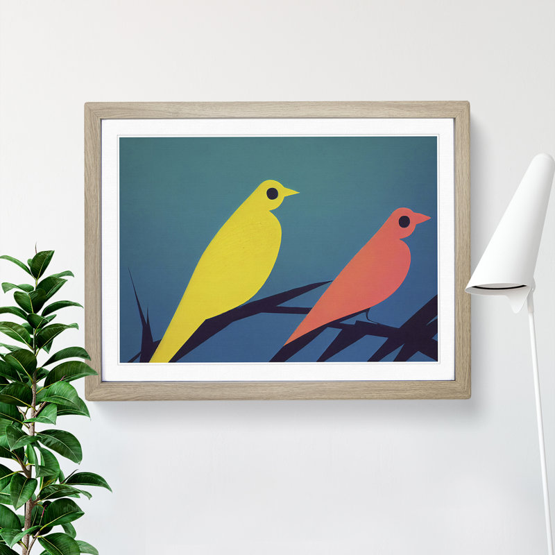 Incredible Abstract Birds - Single Picture Frame Print, 25cm H x 34cm W x 2cm D, Oak
