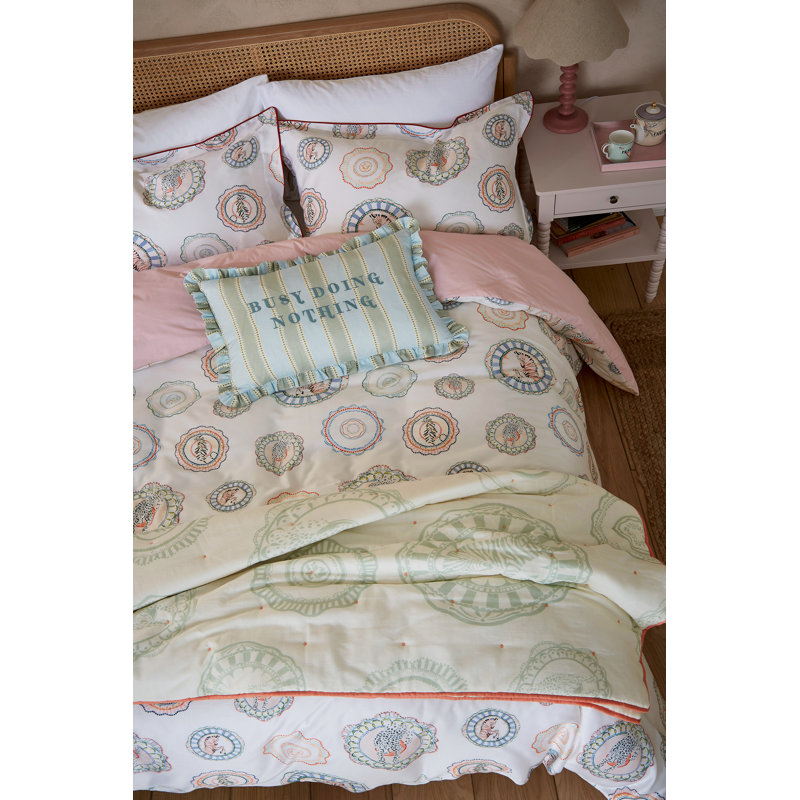 Vintage Plates 200Tc Cotton Sateen Cover Set, Kingsize Duvet Cover  + 2 King Pillowcases