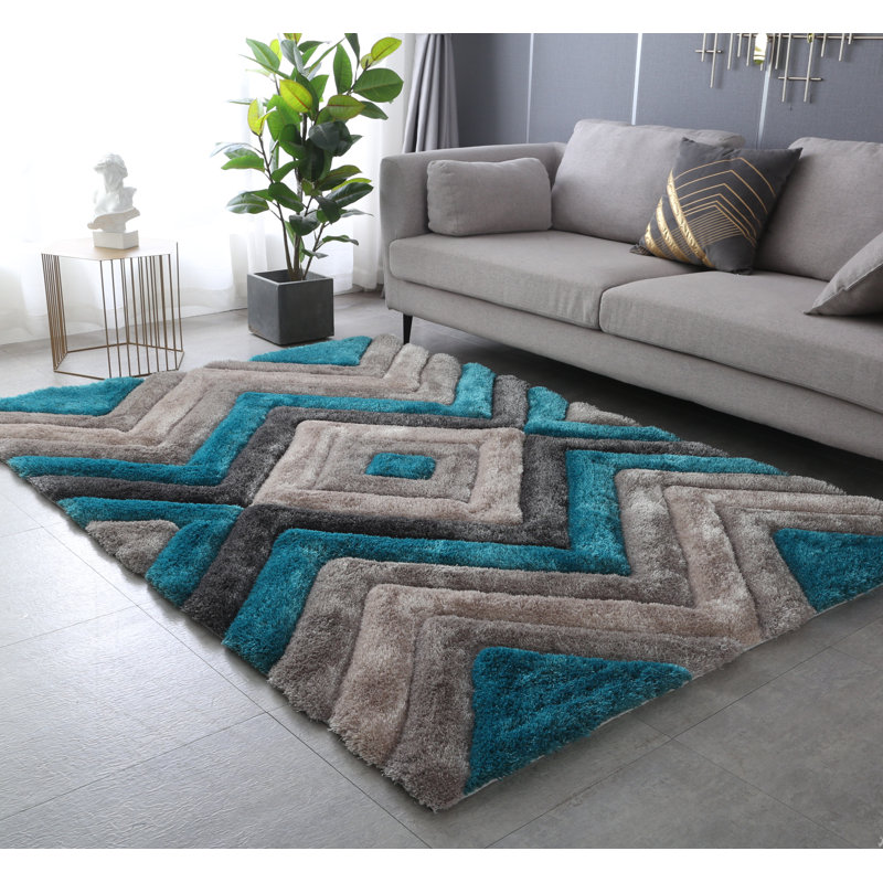 Tapis bleu sarcelle Garion, 7 pi 8 po x 9 pi 8 po