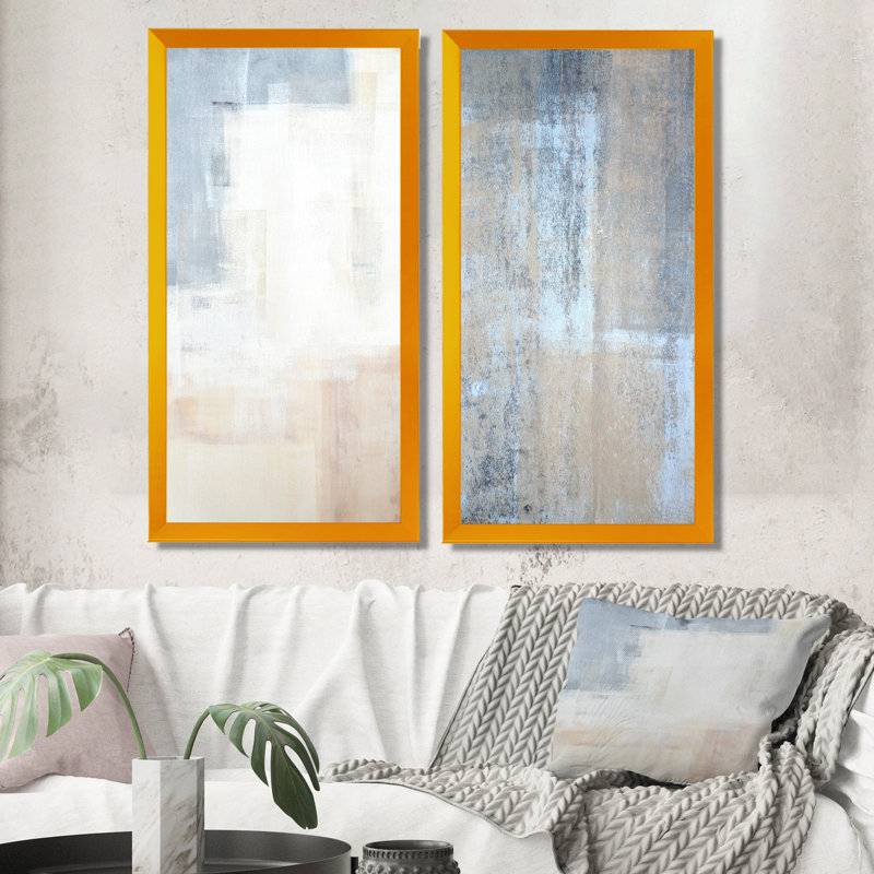 Ensemble de 2 peintures sur toile - "Grey rencontre beige", art abstrait V, H 40 po x l 40 po x P 1 po, Cadre photo doré