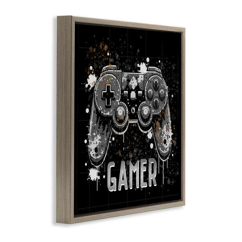 "Pixel Style Gamer", art mural sur toile flottante par Kim Allen, Cadre flottant orme Montalcino, H 18 po x l 18 po