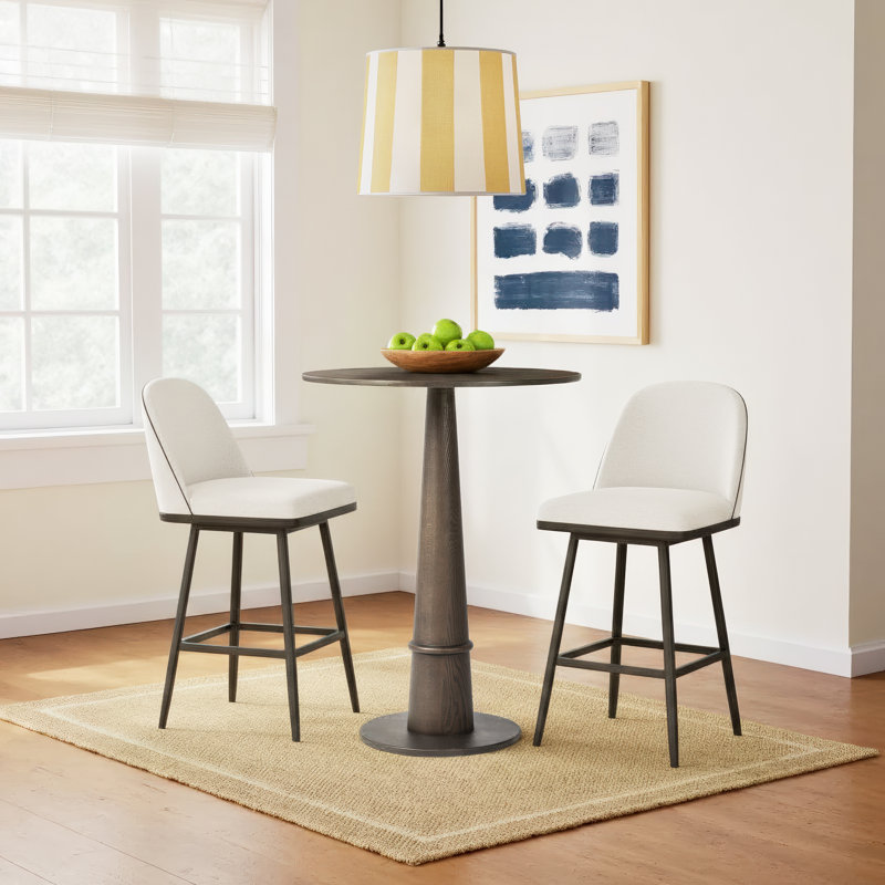 Goetz Bar Table-brown Oak-bar, Warm Gray Marble/Brown Oak, 42.5" H x 32" L x 32" W