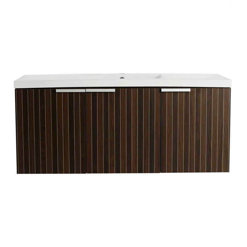 Armoire de rangement contemporaine pour salle de bain avec lavabo en résine et portes à fermeture douce