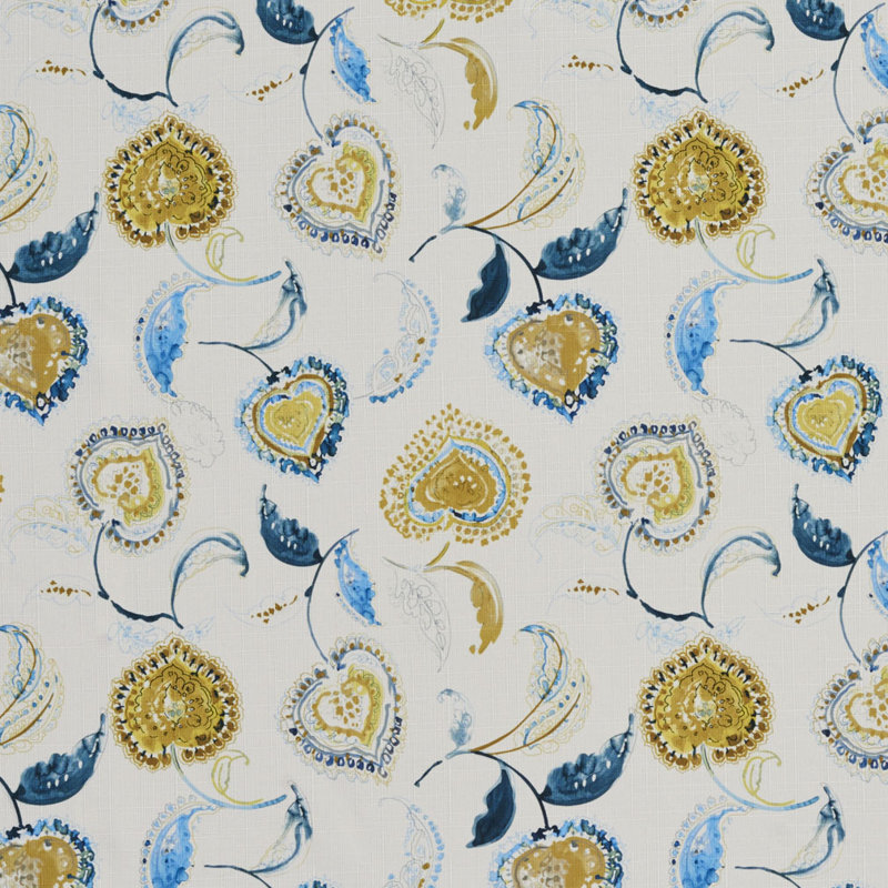 Tissu à imprimé floral, Bleu / Jaune