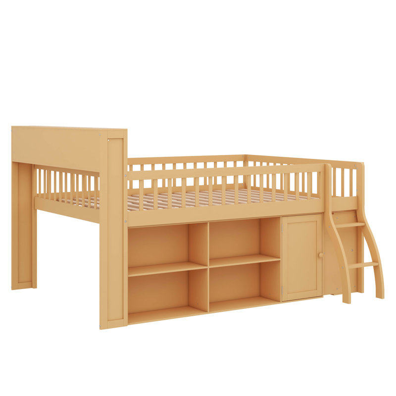Lit mezzanine avec rangement intégré, tête de lit avec éclairage DEL, Queen, Natural