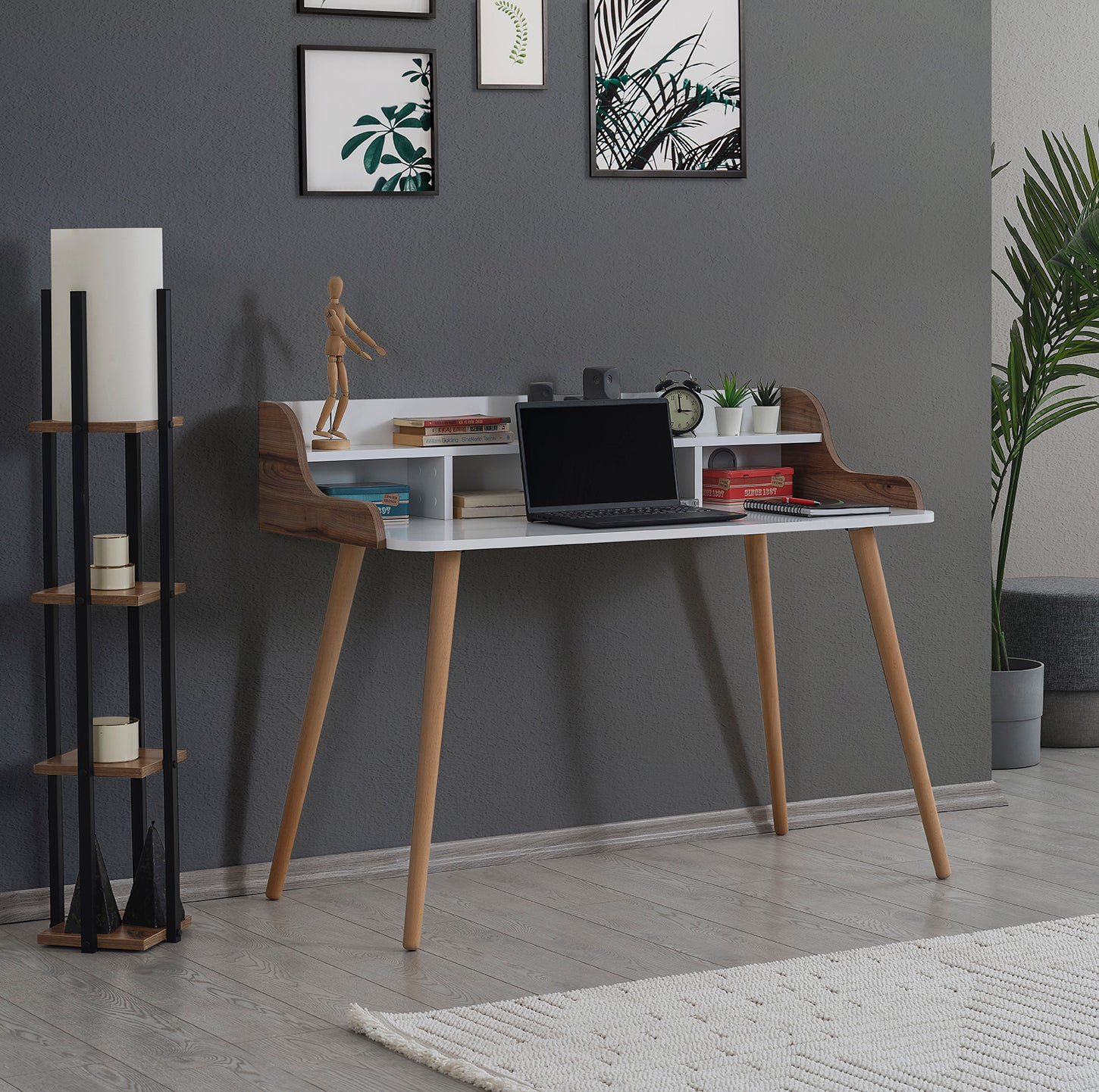 Small Desk Writing Desk for Home Office Wood Computer Desk Mid-century  Modern LOFT OAK DESK 