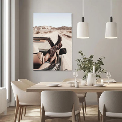 1Pc Framed Canvas Poster Print Western highway, cowboy boots, vintage realistic style Wall Art Decor, Perfect for Room Decor Living Room Bedroom Office Kitchen Bathroom Home Decor, Ideal Home Wall Decoration Gift, 2D Flat
