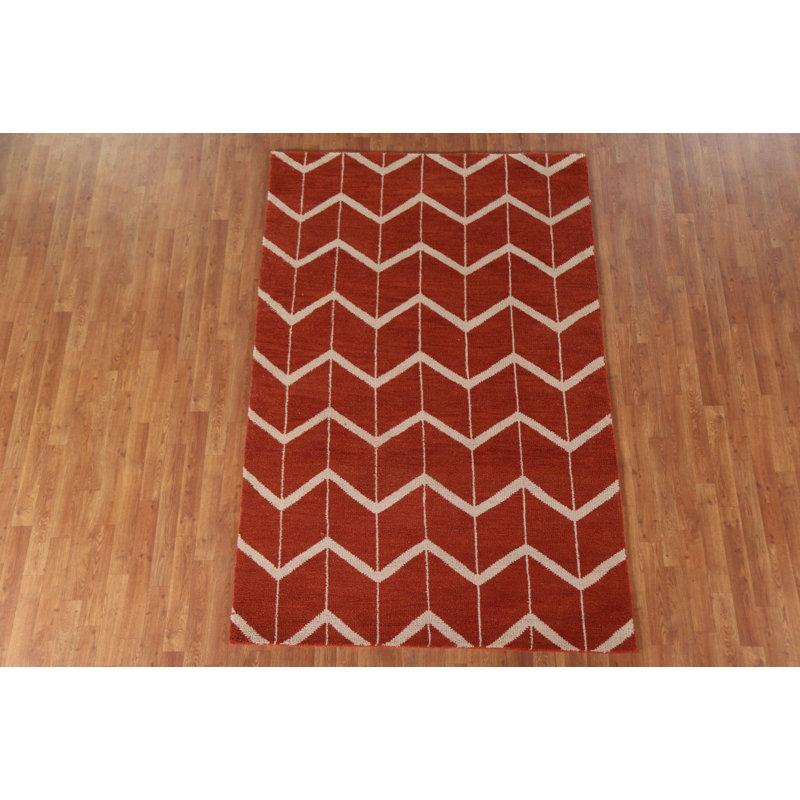 Tapis à motif de chevrons entièrement fait à la main Gabbeh 5 x 8