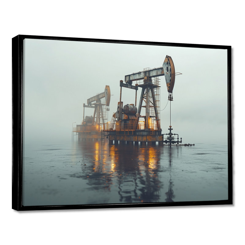 Gris, jaune, hiver, carburant, Futures, plate-forme de pétrole, Toile avec cadre flottant noir, H 30 po x l 40 po x P 1,5 po