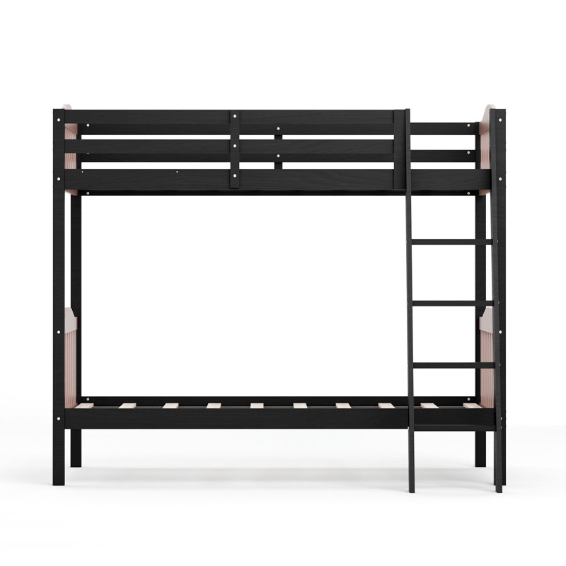 Lit superposé simple au-dessus de simple en bois massif, lits superposés simples pour enfants et adultes avec garde-corps pleine longueur, aucun sommier requis