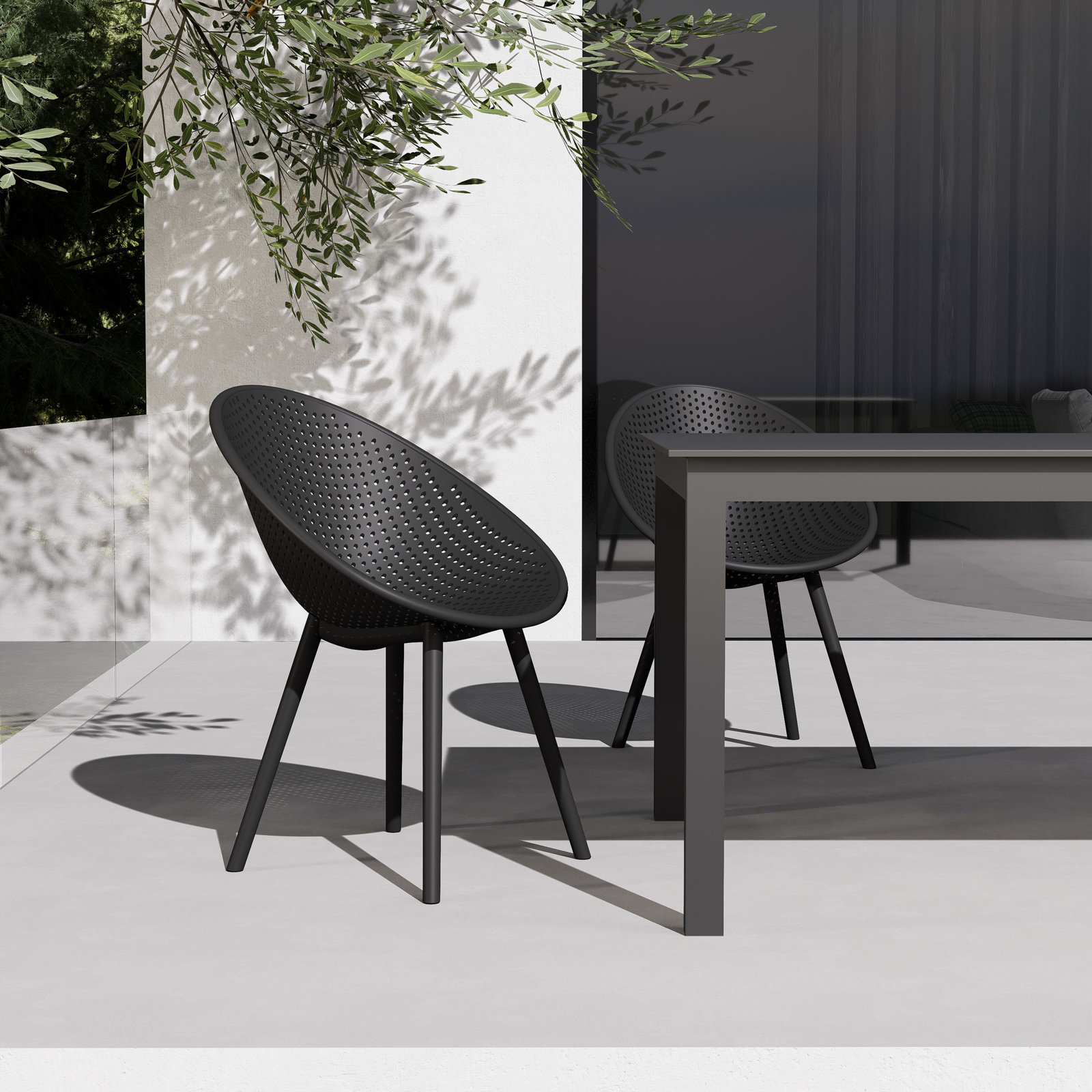 Norna 2pk Plastic Outdoor Dining Side Chair, Black