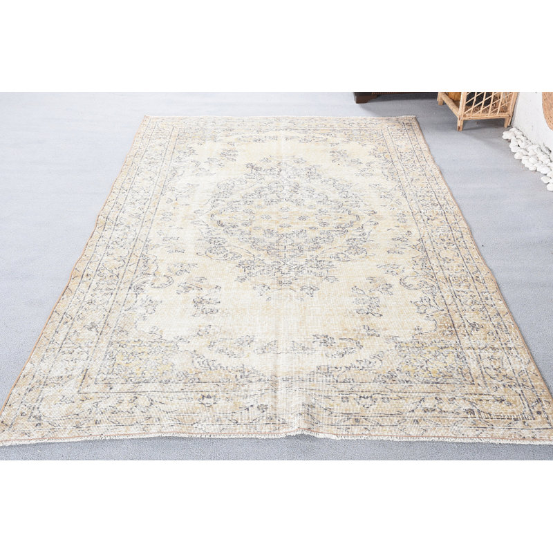 Tapis Anatolian, tapis turc, tapis rétro, grands tapis 5,3 x 9,1 pi, tapis de cuisine beiges, tapis tissé à la main
