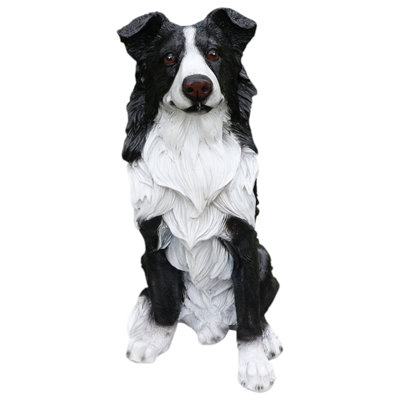Realistic Polyresin Border Collie Garden Statue, Dog Welcome Sign Sculpture for Outdoor Lawn, Porch & Home Decor