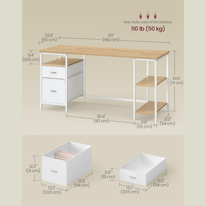 MDF Steel Computer Desk, Beige/White