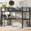 Grand lit mezzanine en métal avec bureau, panier de rangement-194727513
