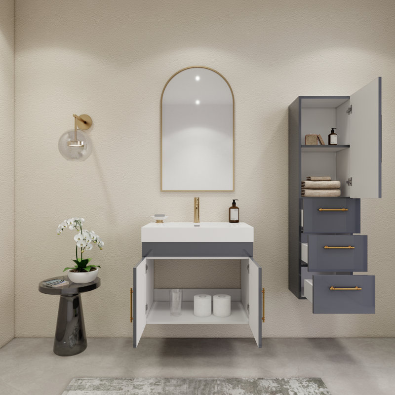 29.5" Wall-Mounted Single Bathroom Vanity Set, Glossy Gray