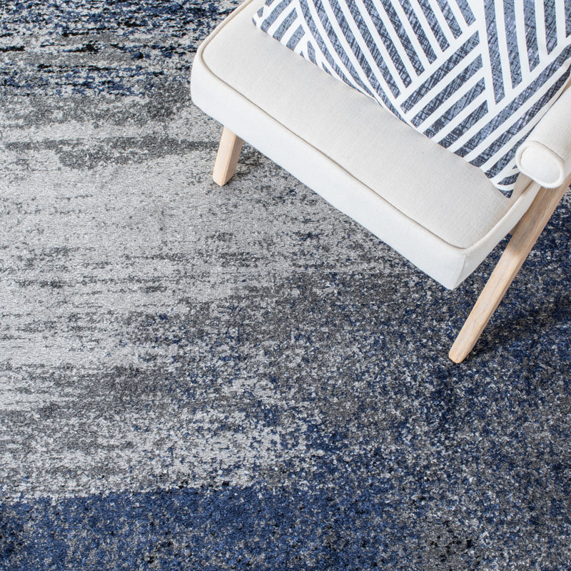 Tapis à motif abstrait Algonquin Performance, Grey/Blue, Carré 12 pi