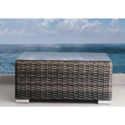 Outdoor Square Brown Coffee Table With Tempered Glass Top, Rustproof Aluminum Frame, No Assembly Needed, 28" Size, Lightweight 20 Lbs, Weather- For Patio, Deck, Balcony Of , Surface, All-Weather