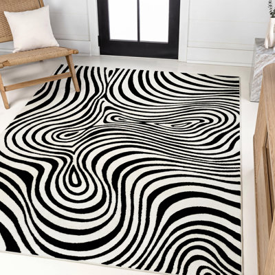 Maribo High-Low Abstract Groovy Striped Black/White Rug