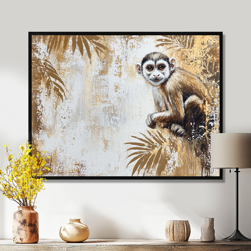 «Playful Monkey Primer In The Jungle IV - Monkey Wall Art Living Room», H 12 po x l 20 po, Noir