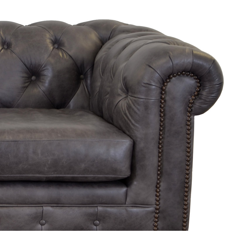 Sirvon 74" Genuine Leather Loveseat, Berkshire Charcoal Genuine Leather