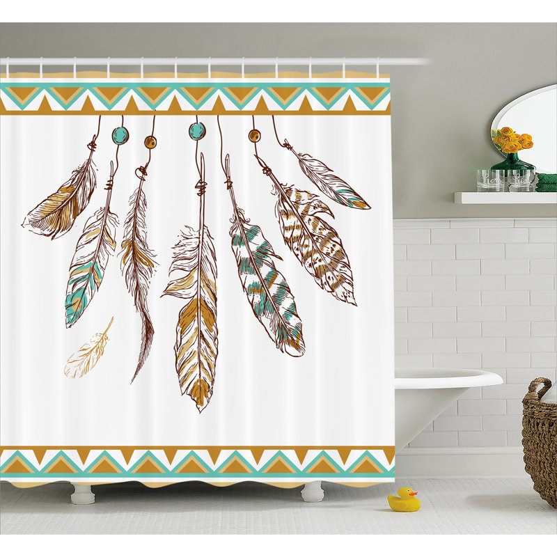 Rideau de douche à décoration simple indien old hippie plumes, H 84 po x l 69 po