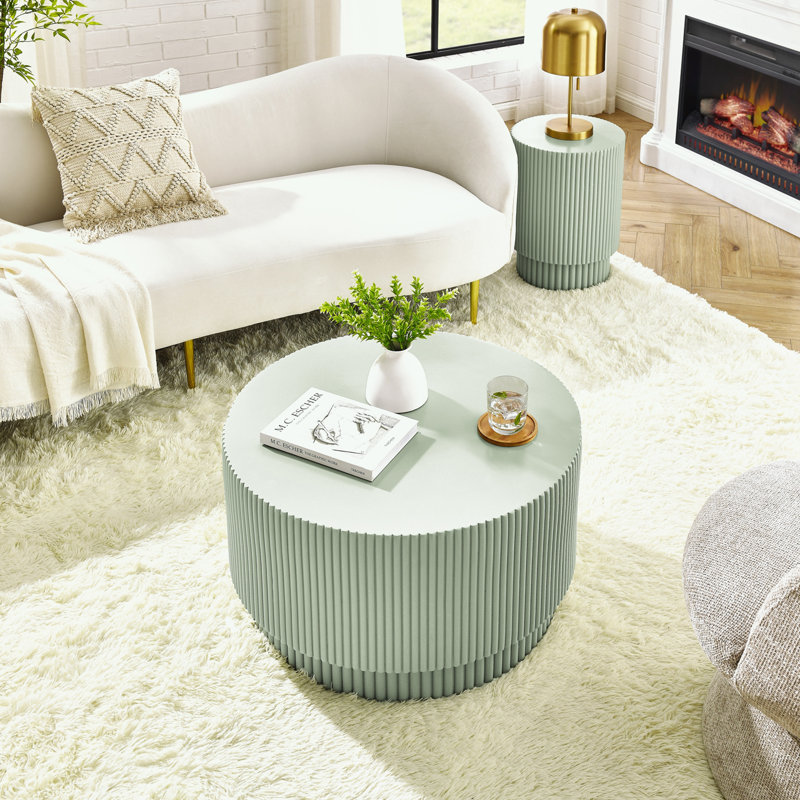 Nordic style coffee table with sturdy round base, Light Green
