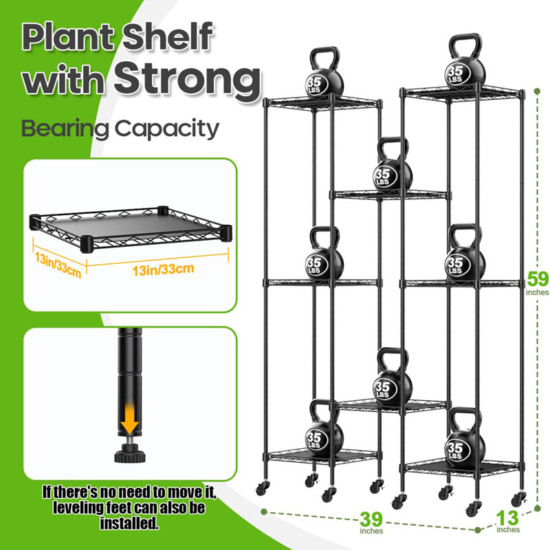 Support à plante roulant en métal, tablette d'intérieur à 3 niveaux avec roues pour balcon, appartement, salon, solarium et fenêtre, noir