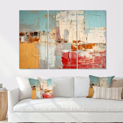 Nostalgie en bleu, rouge, orange, ensemble d'art mural abstrait