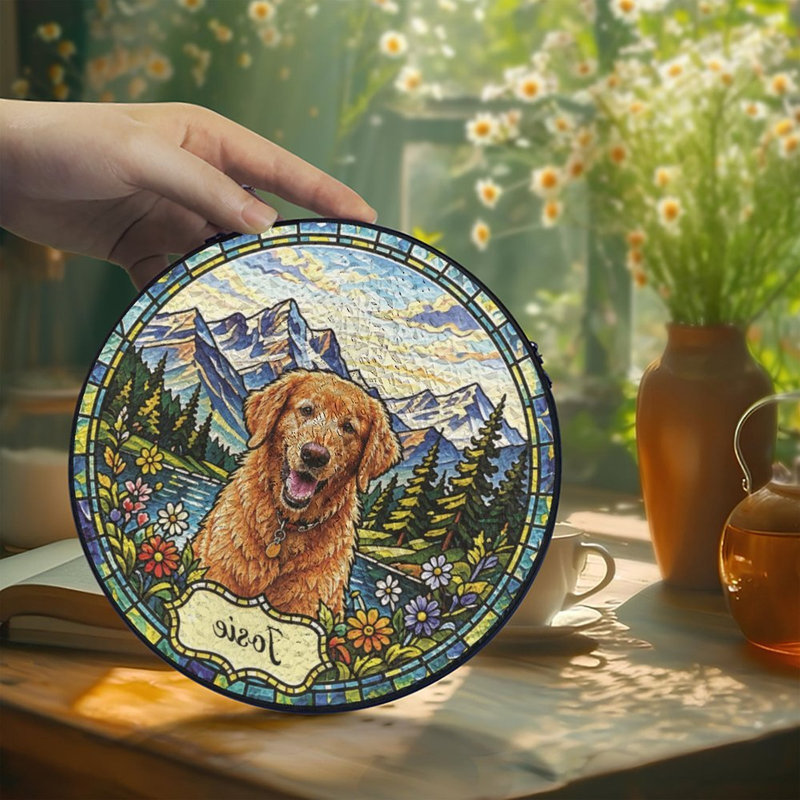 Vitrail Golden Retriever Mountain, 3.5x3.5in(9x9cm)