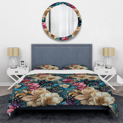 Motif floral rétro I - ensemble de housse de couette floral - microfibre de polyester