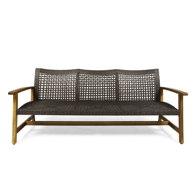 Natural Finish Outdoor Couch - Wood And 3 Seater Iron Accented For Use