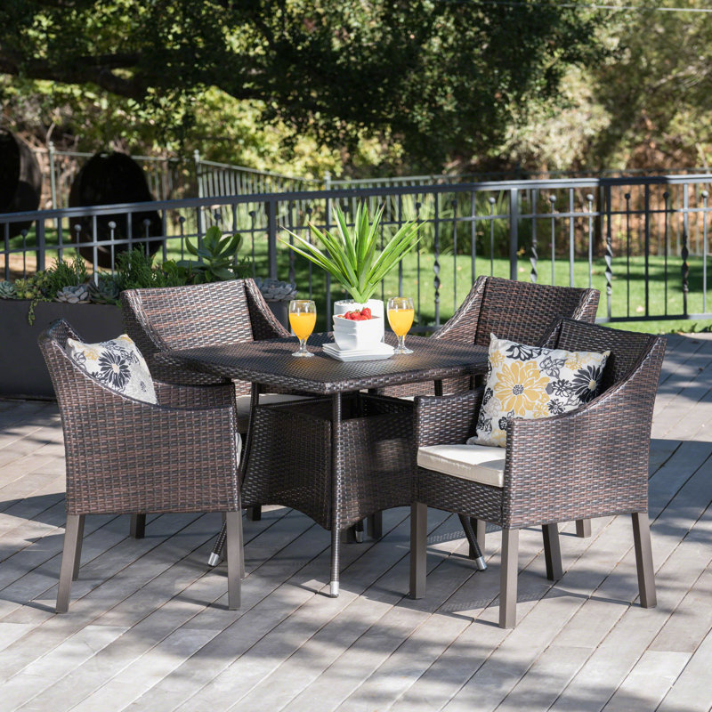 Arevalo 4 - Person Wicker Patio Dining Set with Square Table, Brown