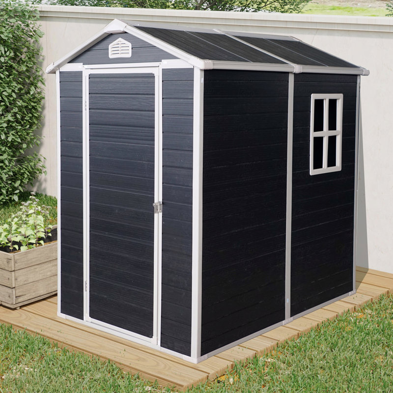 Remise de rangement extérieure en plastique 4 pi x 6 pi avec plancher, Noir