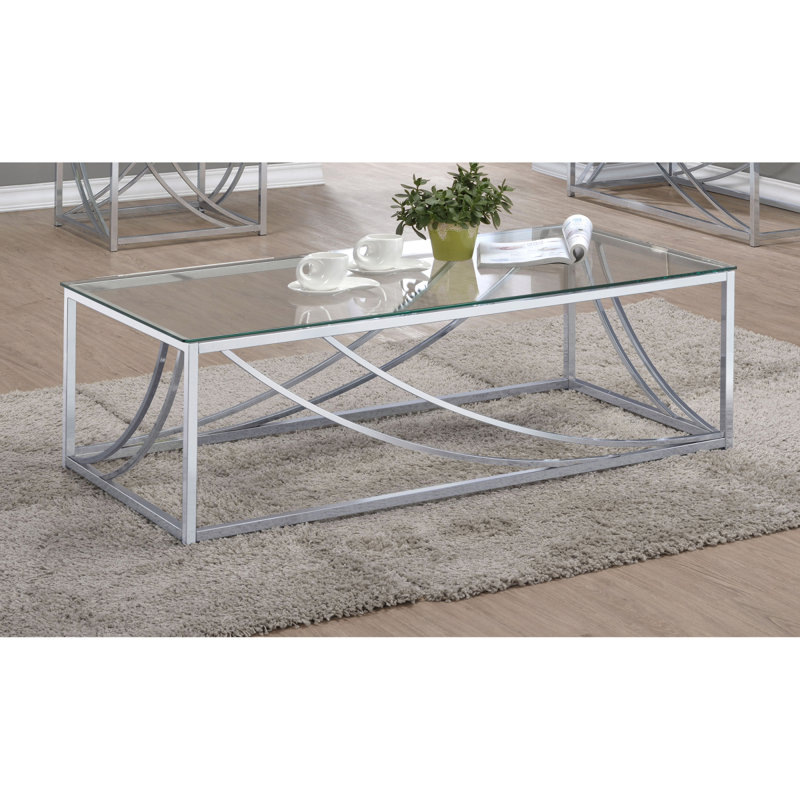 Table basse en verre et chrome avec pieds en métal Brianne