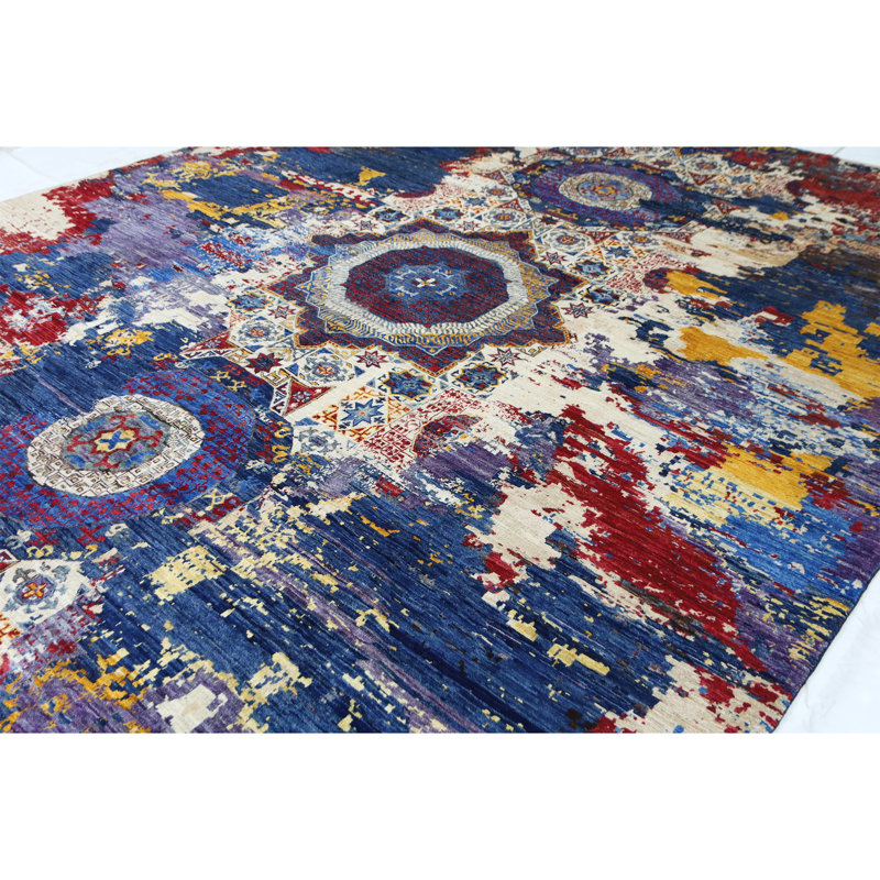 High-Quality Hand-Knotted Navy And Red Area Rug