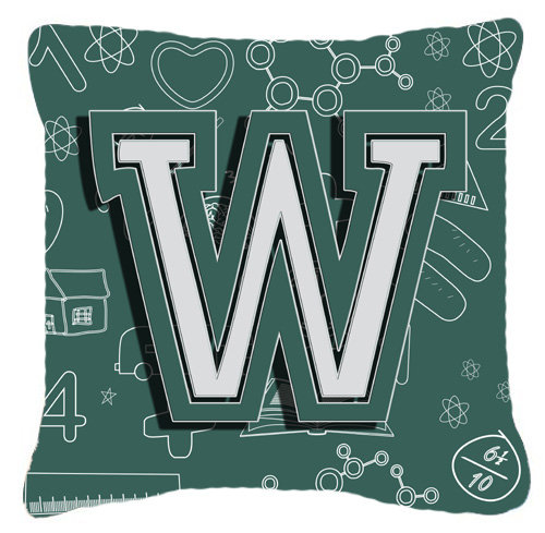 Coussin décoratif intérieur/extérieur au dos initial du monogramme à l’école, W, 14" H x 14" L x 4" D