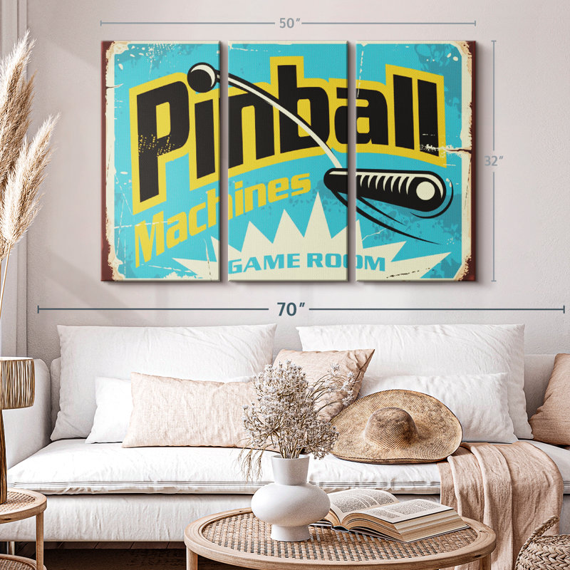 «Pinball Machine Game Room» sur toile, H 32 po x l 50 po x P 1,25 po