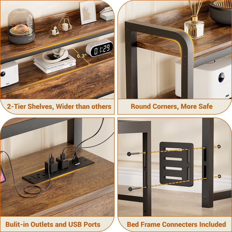 Têtes de rangement avec prises, ports USB et lumière DEL, Jaune,  Double 