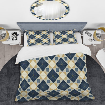 Ensemble de housse de couette moderne imprimé vichy bleu marine II