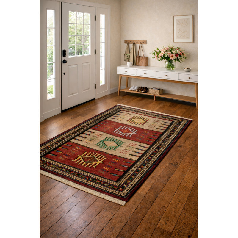 Tapis unique en laine noué à la main kilim et kaki Sumak de 3 pi 9 po x 6 pi Pasquino