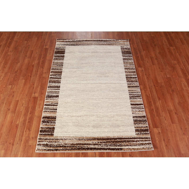 Striped Ivory Transitional Oriental Rug 4x6