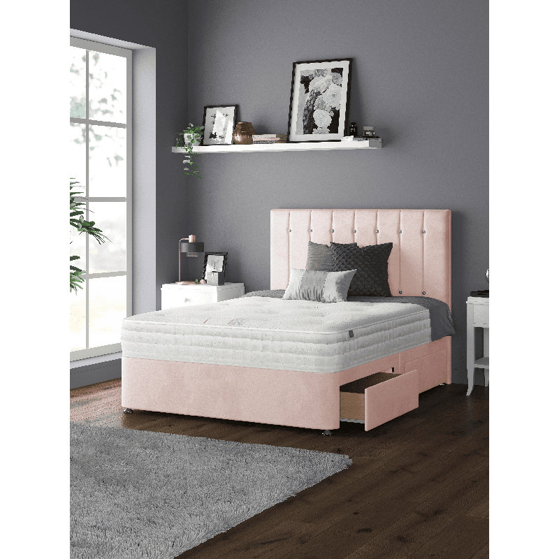 New Fairfield Divan Bed Base, Small Double (4'), Pink, 4 Drawers