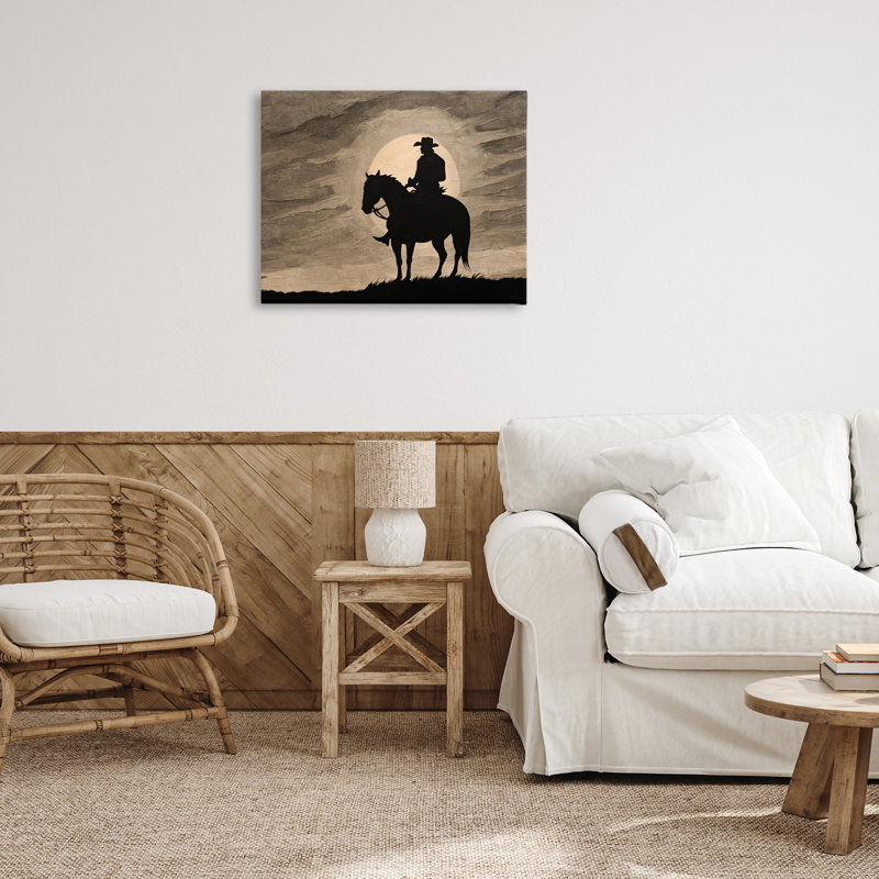 «Sunset Cowboy with Horse», art mural par Kim Allen, H 24 po x l 30 po