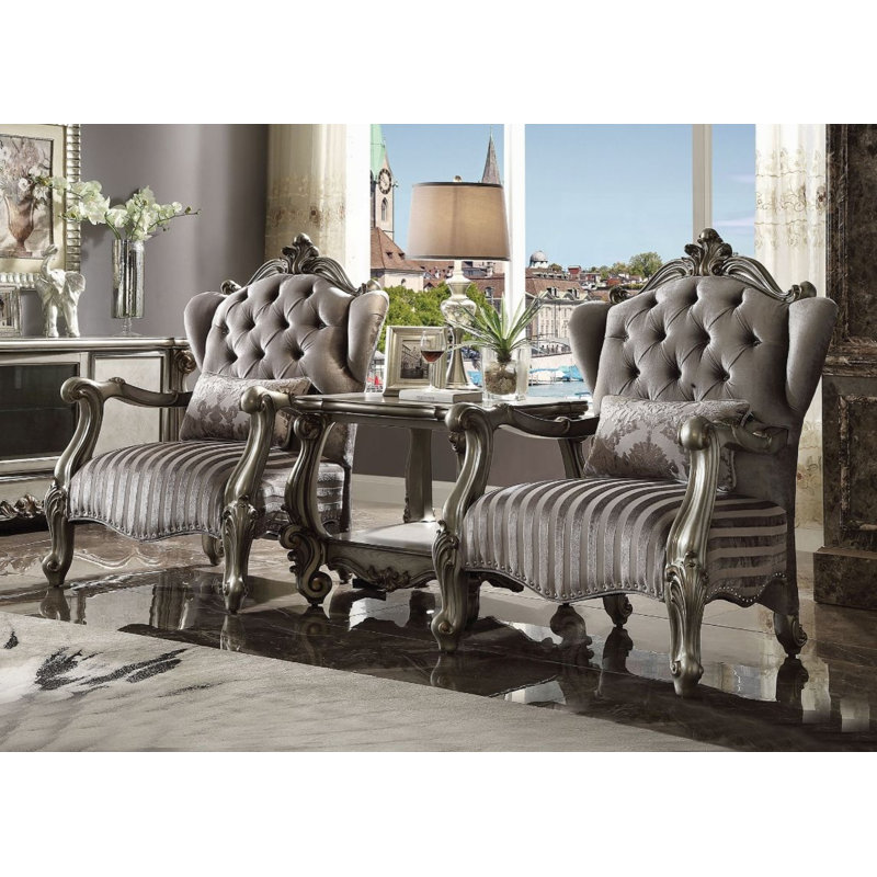 Thebes Upholstered Wingback Chair, Gray Velvet, Antique Platinum, Antique Platinum